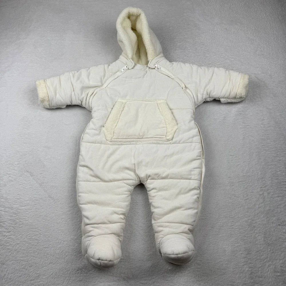 Ralph Lauren Bunting Suit Baby 9M Cream Corduroy Sherpa Lined Hooded Footed